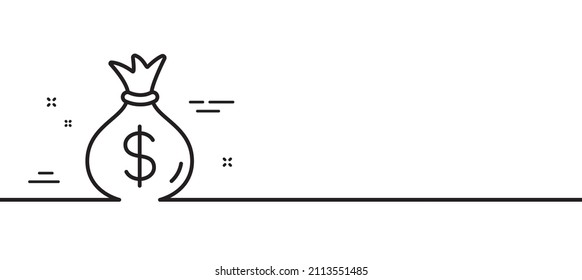 Money bag line icon. Cash Banking currency sign. Dollar or USD symbol. Minimal line illustration background. Money bag line icon pattern banner. White web template concept. Vector