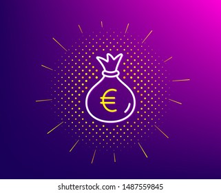Money bag line icon. Halftone pattern. Cash Banking currency sign. Euro or EUR symbol. Gradient background. Money bag line icon. Yellow halftone pattern. Vector