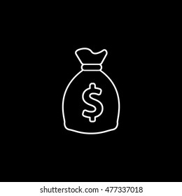 Money Bag Line Icon On Black Background