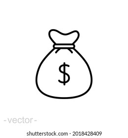 Money bag line icon. Simple outline design style. Dollar, moneybag, cash, million, sack concept. Vector illustration isolated on White background. Editable stroke Eps 10.