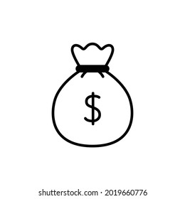 Money bag line icon. Simple outline design style. Dollar, moneybag, cash, million, sack concept. Vector illustration isolated on White background. Eps 10.