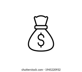 Icono de la línea de la bolsa de dinero. Símbolo vectorial en estilo plano y a la moda sobre fondo blanco. Canto web para diseño.