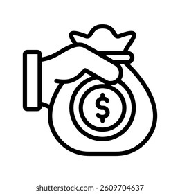 Money Bag Line Vector Illustration On White Background.
