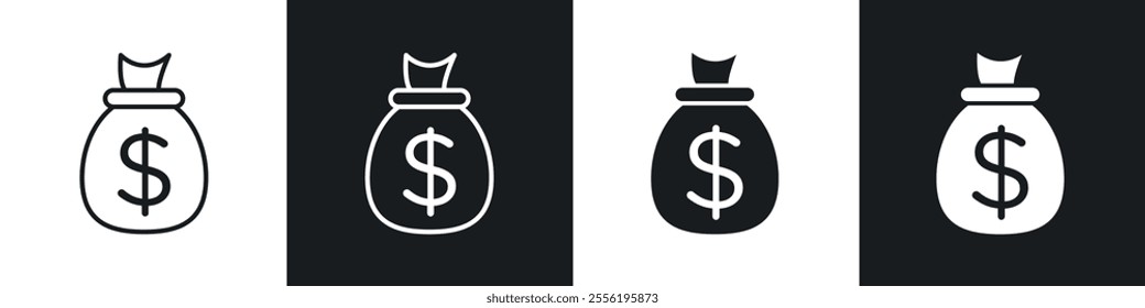 Money bag linear icon set for app, and web design.