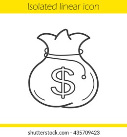 Money bag linear icon. Thin line illustration. Moneybag with dollar sign. Contour symbol. Vector isolated outline drawing