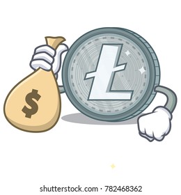 With money bag Litecoin character cartoon style