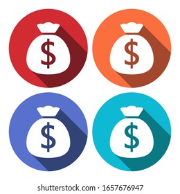 Money Bag, long shadow vector icon