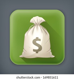 Money Bag, long shadow vector icon