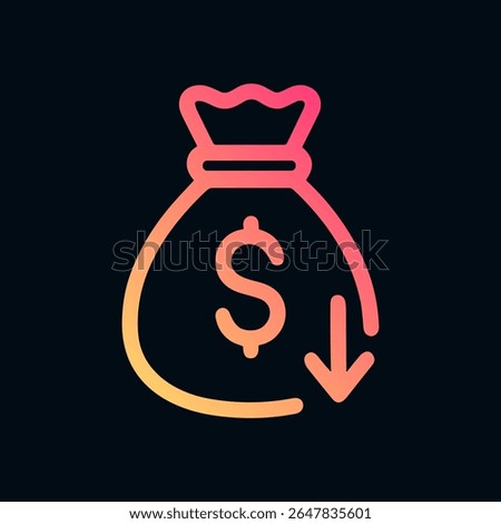 A money bag loses value. Icon symbol illustration