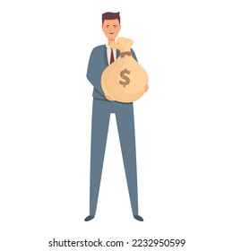 Money bag manager icon cartoon vector. Commercial director. Data finance