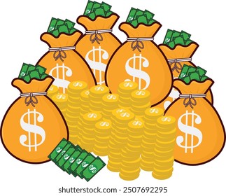 money bag with many coins drawing