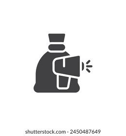 Bolsa de dinero y megáfono icono de Vector. llenado de signo plano para concepto móvil y Diseño web. Icono de glifo de Patrocinio de evento. Símbolo, ilustración del logotipo. Vector gráfico