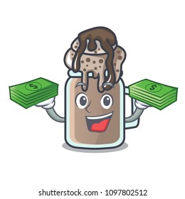 With money bag milkshake mascot cartoon style