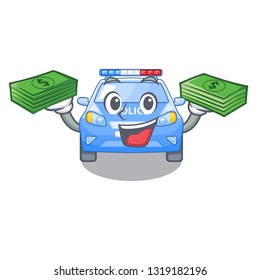 With money bag miniature cartoon police car on table