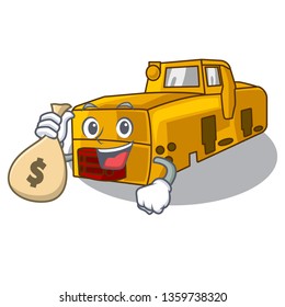 With money bag miniature locomotive mine in cartoon shape