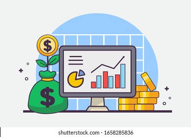 Money bag with monitor illustration concept. Vector EPS 10