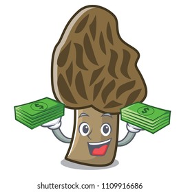 With money bag morel mushroom mascot cartoon