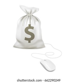 Money bag mouse click. Vector image isolated