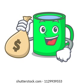 With money bag mug character cartoon style
