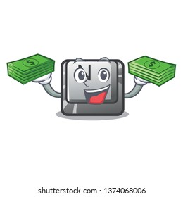 With money bag N button attached to mascot keyboard