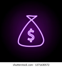 money bag neon icon. Elements of finance and chart set. Simple icon for websites, web design, mobile app, info graphics
