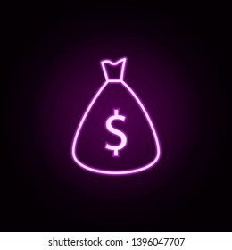 money bag neon icon. Elements of e-commerce set. Simple icon for websites, web design, mobile app, info graphics