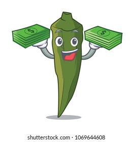 With money bag okra mascot cartoon style