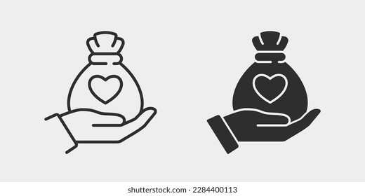 Money bag on hand icons. Symbol of help, salary, investments. Vector illustration.