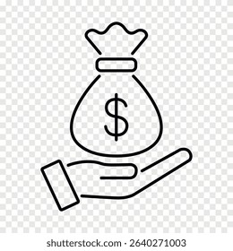 money bag on hand line icon
