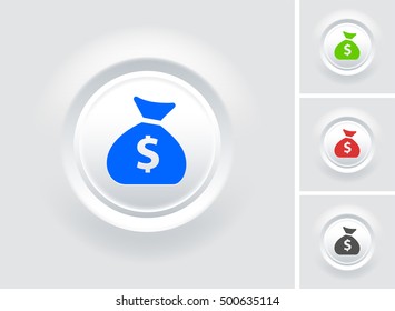 Money Bag on White Bevel Round Button