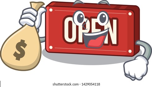 With money bag open sign in the mascot shape