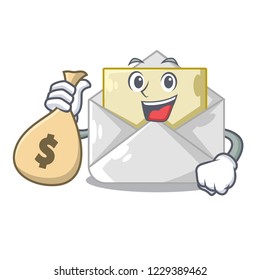 With money bag opened and closed envelopes shaped cartoon