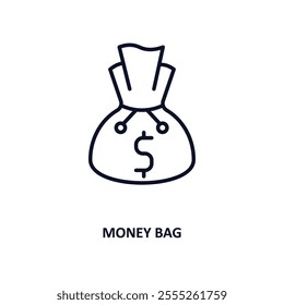 money bag outline icon.  Thin line icon from cryptocurrency collection. Editable vector isolated on white background