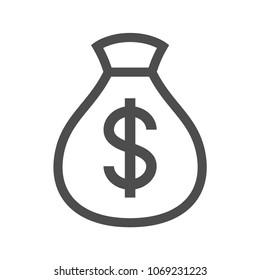 Money bag outline simple design icon.  Us dollar moneybag icon.