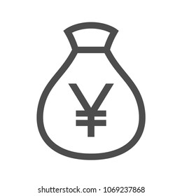 Money bag outline simple design icon. Japanese yen moneybag icon.