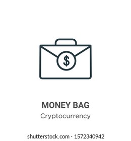 Money bag outline vector icon. Thin line black money bag icon, flat vector simple element illustration from editable economyandfinance concept isolated on white background