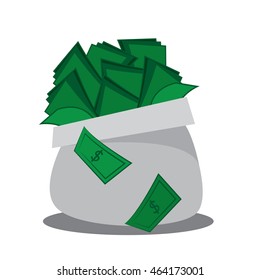 Money bag overflowing with cash
