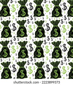 Patrón de bolsas de dinero vector de repetición transparente verde geométrico para cualquier diseño