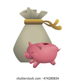 money bag piggy financial item commerce market icon. Flat and Isolated design. Vector illustration