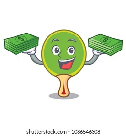 With money bag ping pong racket mascot cartoon