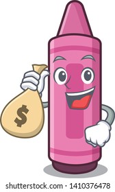 With money bag pink crayon isolated in the mascot