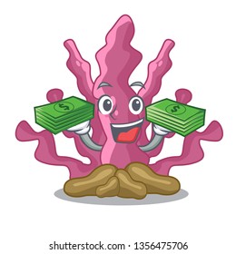 With money bag pink seaweed isolated in the cartoon