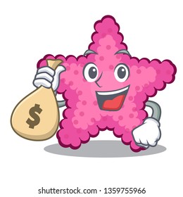 With money bag pink starfish isolated with the cartoon