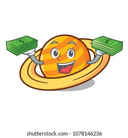 With money bag planet saturnus mascot cartoon