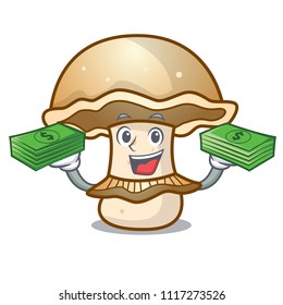 With money bag portobello mushroom mascot cartoon