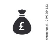 Money bag with pound icon. Money bag icon. Income growth. Business and finance. Pound sign. Cash icon. Money icon. Cash back. Investment. Cartoon money bag. Bag of coins. Financial savings. Payment 