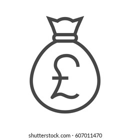 Money Bag with Pound Thin Line Vector Icon. Flat icon isolated on the white background. Editable EPS file. Vector illustration.