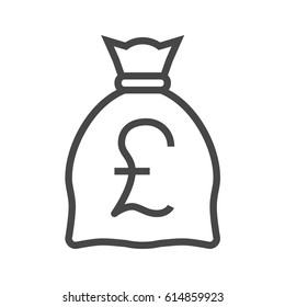 Money Bag with Pound Thin Line Vector Icon. Flat icon isolated on the white background. Editable EPS file. Vector illustration.
