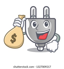 With money bag power plug stuck the cartoon wall