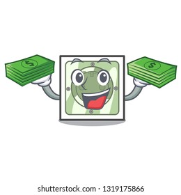 With money bag power socket on wooden cartoon table